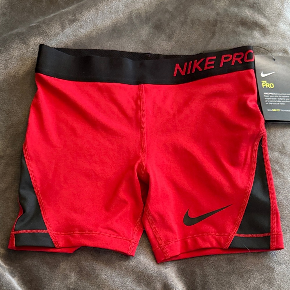 Nike Pro Red and Black Training Shorts Girls-Medium